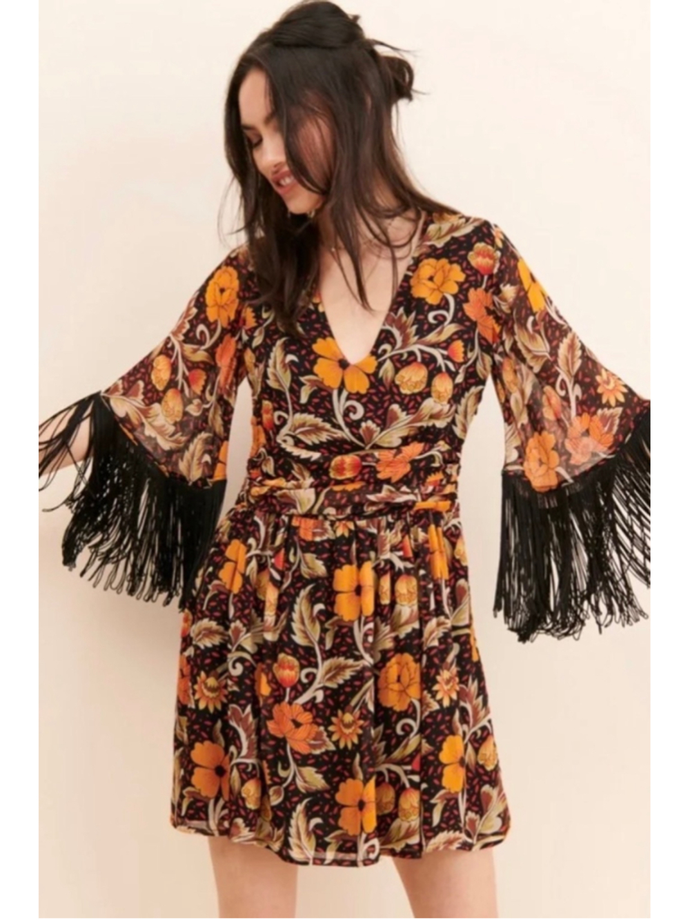 Anthropologie VERB By Pallavi Singhee Fringed Floral Mini Small